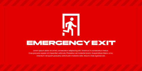 Bright Red Emergency Exit Safety Poster with Bold Icon and Modern Typography for Evacuation Signage in Public Spaces