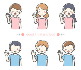 OK gesture healthcare workers – nurse and caregiver, male and female, upper body／オッケーポーズの医療福祉スタッフ6人セット