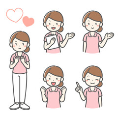５つのポーズをする女性看護師のベクターイラスト素材