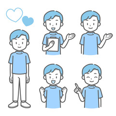 ５つのポーズをする男性看護師のベクターシンプルイラスト素材