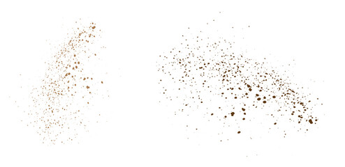 Obraz premium Cinnamon or cocoa coffee flying grunge texture isolated vector realistic splash background