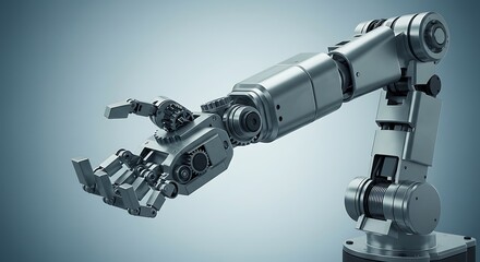 Fototapeta premium illustration of robotics concept with a robotic arm and gears, clean and modern design on white background.