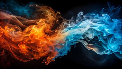 Fototapeta premium Abstract colorful smoke art design with contrasting blue and orange colors
