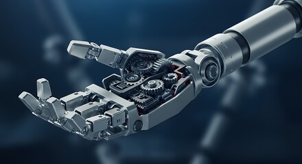 Fototapeta premium illustration of robotics concept with a robotic arm and gears, clean and modern design on white background.
