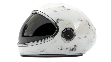 Futuristic Astronaut Helmet Design with Unique White Marble Texture and Camera Feature