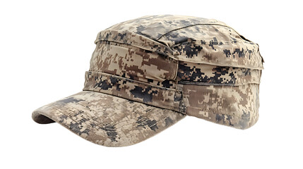 Obraz premium A Close-Up of a Camouflage Military Cap Ideal for Outdoor Adventures and Tactical Use