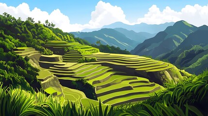 Rice Terraces with Mountain Landscape. (1)