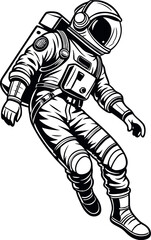 Black and White Astronaut Illustration | Space Explorer Drawing | Detailed Astronaut Artwork | Space Suit Design | Astronaut Floating in Space