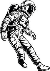 Black and White Astronaut Illustration | Space Explorer Drawing | Detailed Astronaut Artwork | Space Suit Design | Astronaut Floating in Space