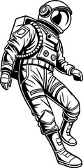 Black and White Astronaut Illustration | Space Explorer Drawing | Detailed Astronaut Artwork | Space Suit Design | Astronaut Floating in Space