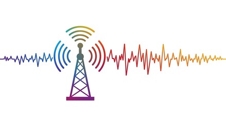 illustration of 5G concept with a signal tower and fast wave lines, clean and modern design on white background.








