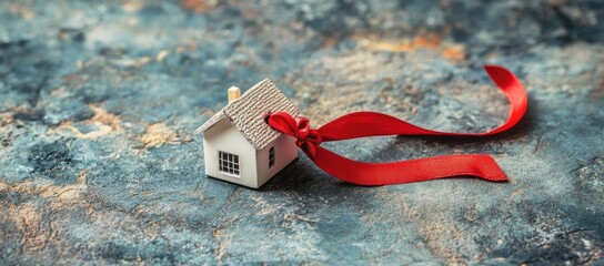Miniature home with red ribbon