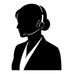 Customer service call center woman wearing headset vector silhouette.