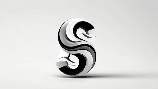 Abstract 3D Letter S: Swirling Black and White Design