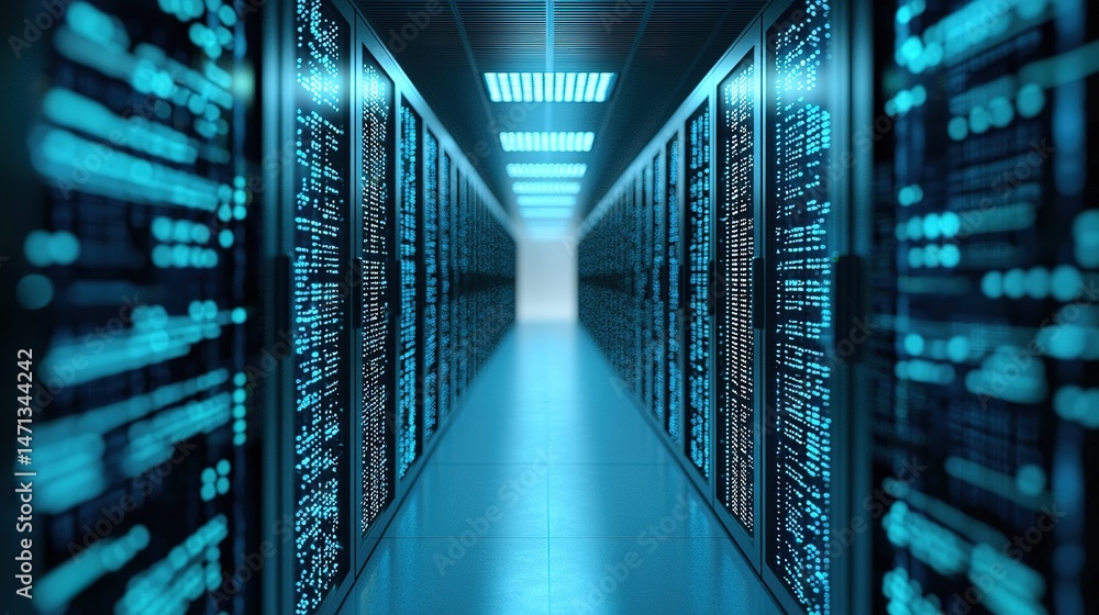 Poster data network chaos in a high-tech server room indoor environment gigapixel quality futuristic viewpo