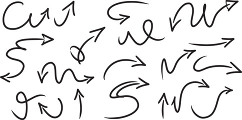 Hand Drawn Arrow Set Elegant Curved Arrows on White Background