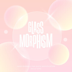 Editable abstract glassmorphism style template with soft pink orbs and semi-transparent textures