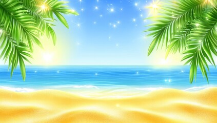 Fototapeta premium Tropical Beach Scene with Sparkling Sky