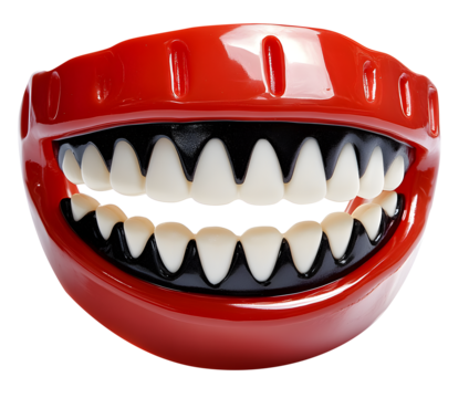 red plastic smile funny false teeth isolated gag mouth studio shot fake teeth open fake mouth png isolated in transparent