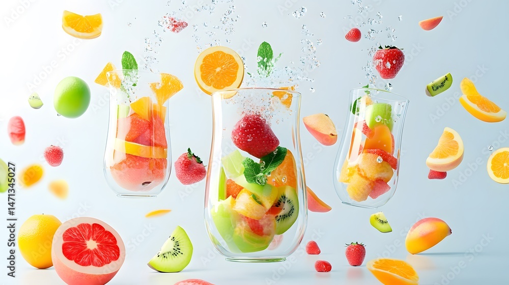 Poster clean arrangement of floating blenders and tools on white background with minimalist design