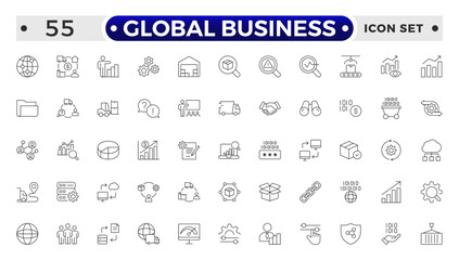 Global Business outline Icon Collection Glyph Color Style. marketing, economy, transaction, business service, leadership, and commission agent.