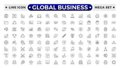 Global Business outline Icon Collection Glyph Color Style. marketing, economy, transaction, business service, leadership, and commission agent.
