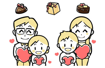 赤いハートを持った、普段着の家族