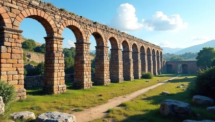 Obraz premium Ancient Roman aqueduct ruins, weathered stone, historical architecture, impressive structure , decay, roman, walls