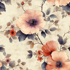 Romantic Victorian-style floral fabric texture with faded colors. --tile  