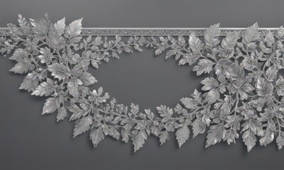 Silver leaf lace border, rich shimmering background, fine detail , glossy, ornate, digital