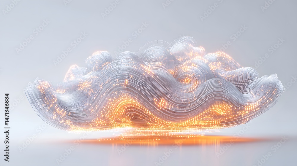 Poster creative 3d luminous data cloud rendering with abstract futuristic technology design