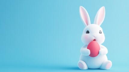 Cute Easter Bunny Holding Pink Egg Spring Holiday Adorable Rabbit