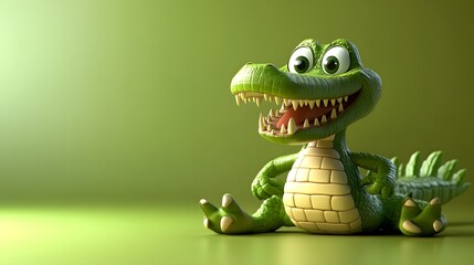 Obraz premium Lively 3D Cartoon Alligator in Dynamic Pose with Colorful and Engaging Style