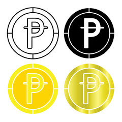 peseta coin icon vector with four kinds of styles on white background