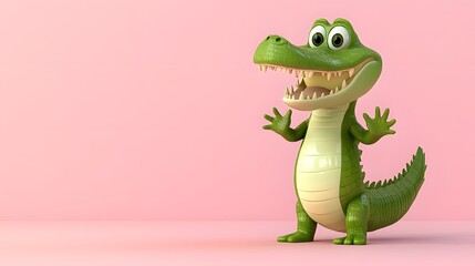 Naklejka premium Charming 3D Cartoon Alligator with Playful Gesture and Vibrant Design for Kids