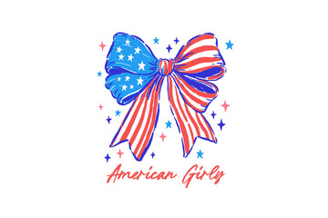 Red, White, and Blue Bow Pattern – American Girly,
4th of July Hand Drawn PNG Sublimation T Shirt Design