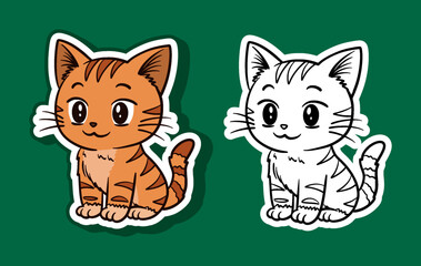 Sticker Illustration of an Orange Cute Cat