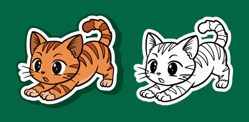 Sticker Illustration of an Orange Cute Cat