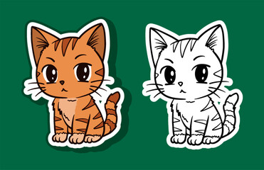 Sticker Illustration of an Orange Cute Cat