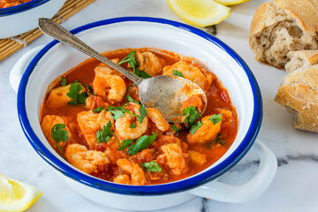 Fish stew made of cod, salmon, smoked haddock and prawns