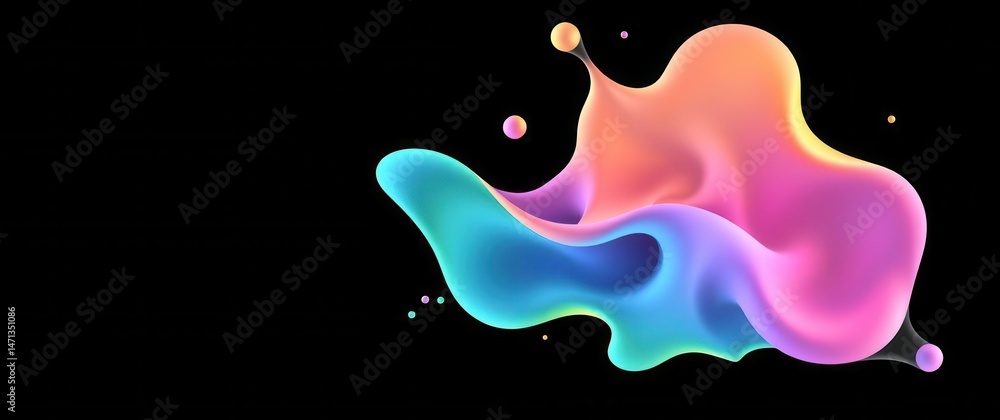 Fototapete abstract rendering with pastel colors and fluid dynamic shapes against a dark background, modern art