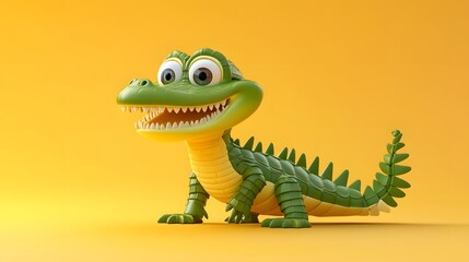 Obraz premium Adorable 3D Alligator in Playful Stance with Flat Design and Vibrant Colors for Kids Marketing