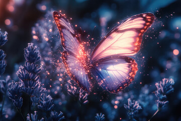 Fototapeta premium Transformation of a Butterfly into Floating Quantum Fragments