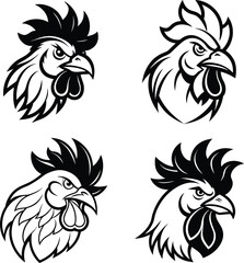 Rooster Head Vector Set. Angry Chicken Mascot Logo Icons Collection