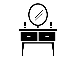 Minimalist black silhouette design depicting a vanity cabinet on a transparent background