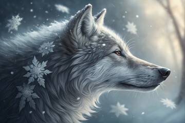Obraz premium Majestic Winter Wolf Close-Up of Arctic Canine with Snowflakes