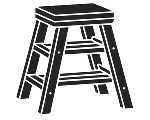 Simple black silhouette design of a wooden step stool for various creative projects