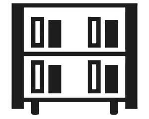 Black bookshelf silhouette design representing education and knowledge storage for digital use