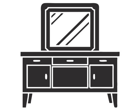 recommend clip art: Simple vanity cabinet silhouette design with mirror and decorative details for home decor