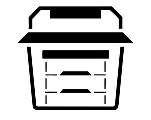 Black silhouette design of a storage box or bin shape with transparent edges